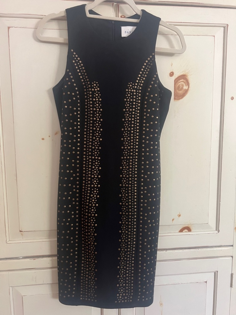 Sabine Black Midi Dress with Gold Stud Details.